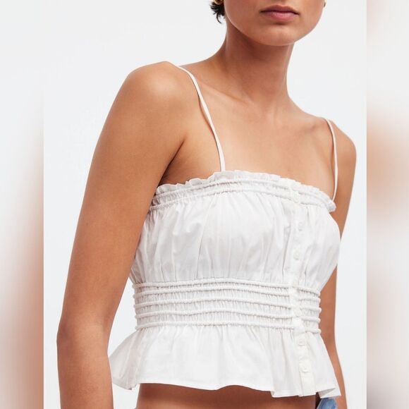 NWT Madewell Smocked Button-Front Top in Poplin - Picture 2 of 9